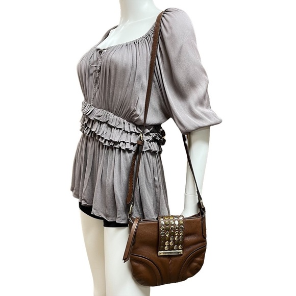 Franco Sarto‎ Bronze Studded Brown Leather Crossbody Bag - Picture 1 of 10